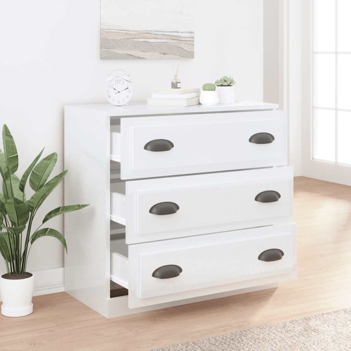 vidaXL Ντουλάπι Γυαλιστερό Λευκό 70x35,5x67,5 εκ. Επεξεργασμένο Ξύλο