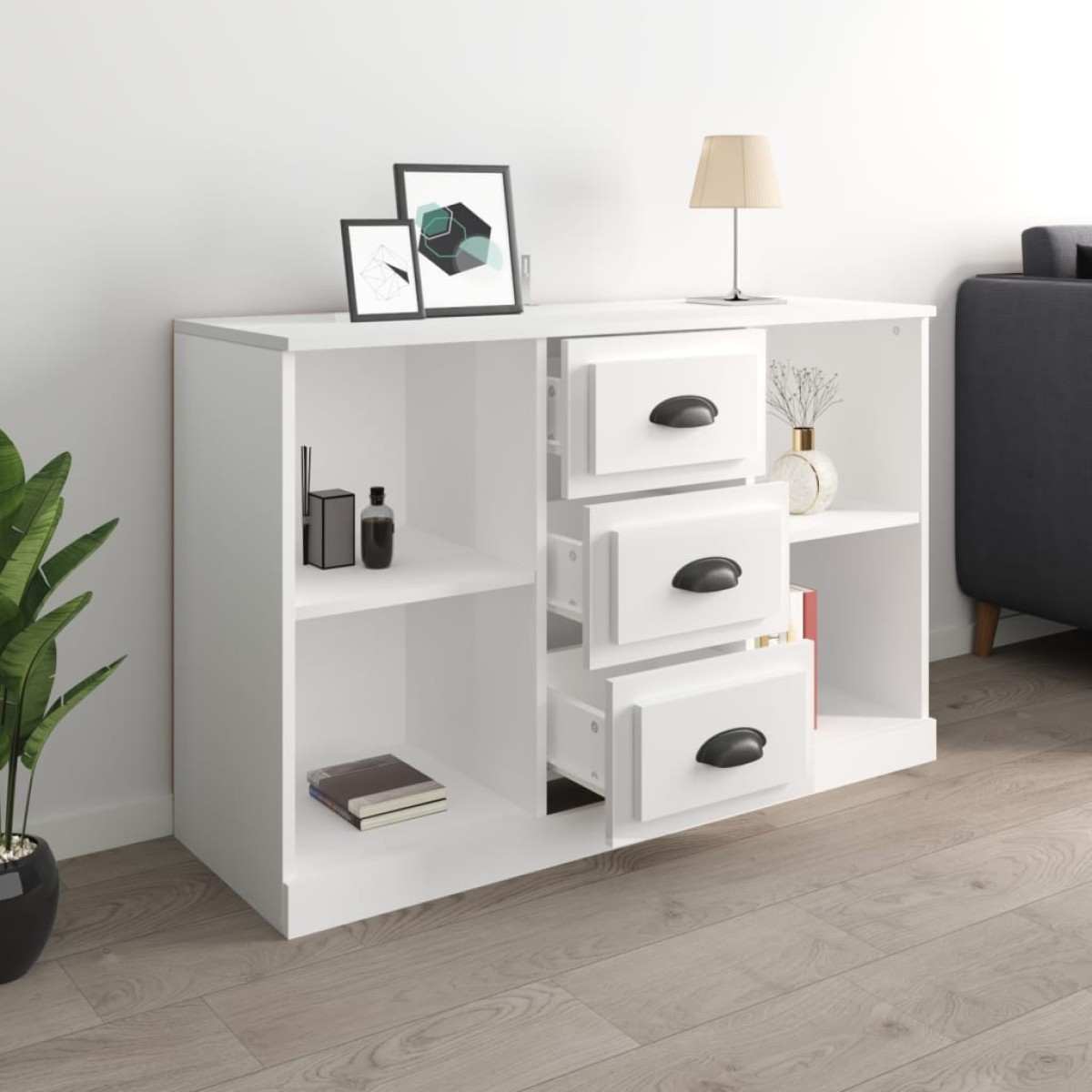 vidaXL Ντουλάπι Γυαλιστερό Λευκό 104,5x35,5x67,5εκ. Επεξεργασμένο Ξύλο