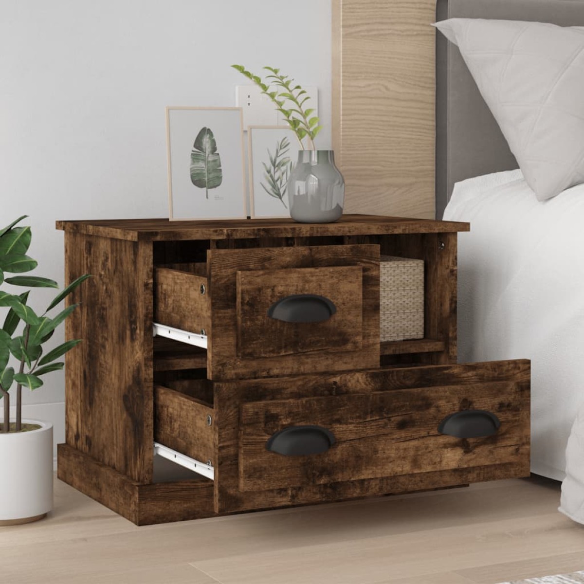 vidaXL Κομοδίνο Καπνιστή Δρυς 60x39x45 εκ.