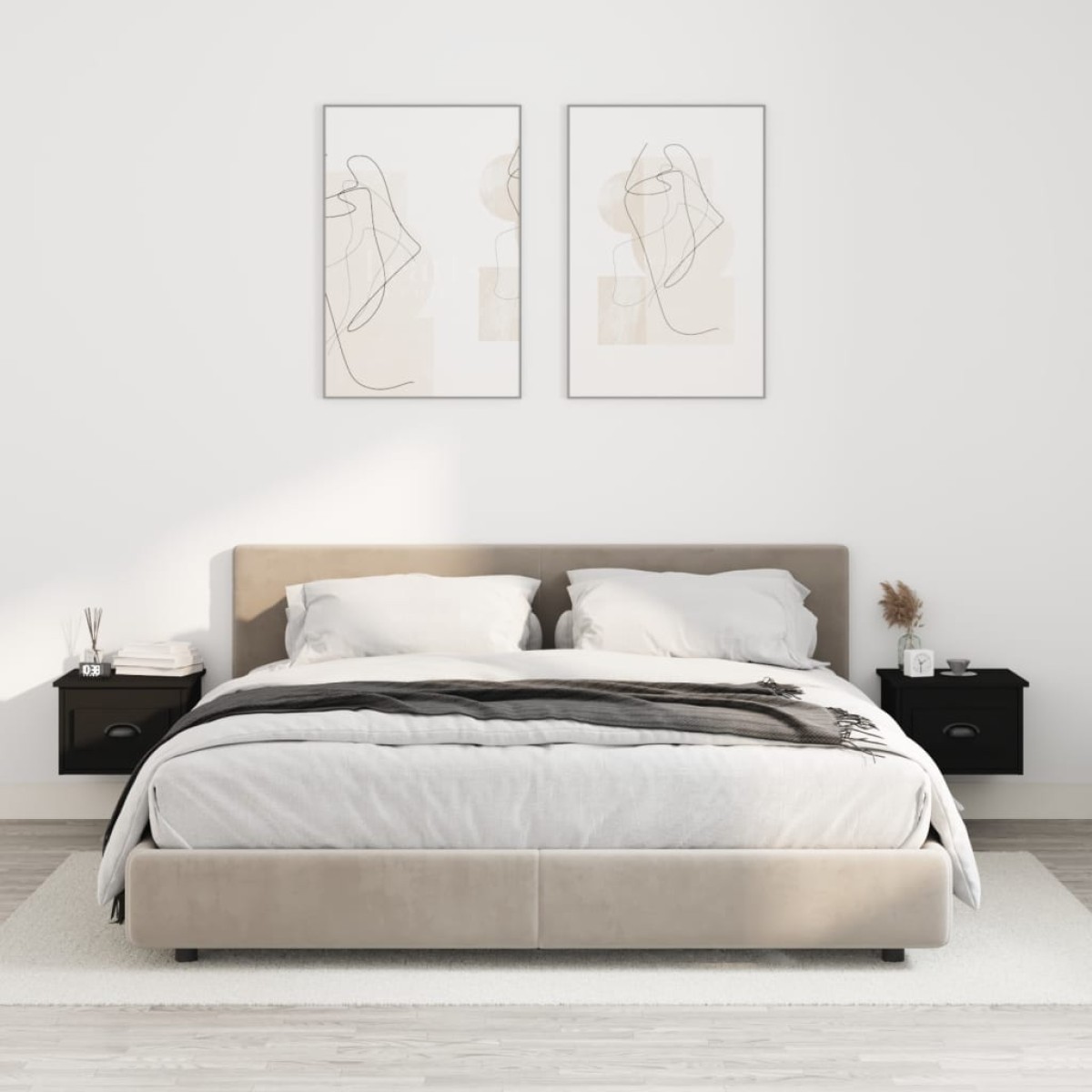 vidaXL Κομοδίνα Επιτοίχια 2 τεμ. Μαύρα 41,5x36x28 εκ.