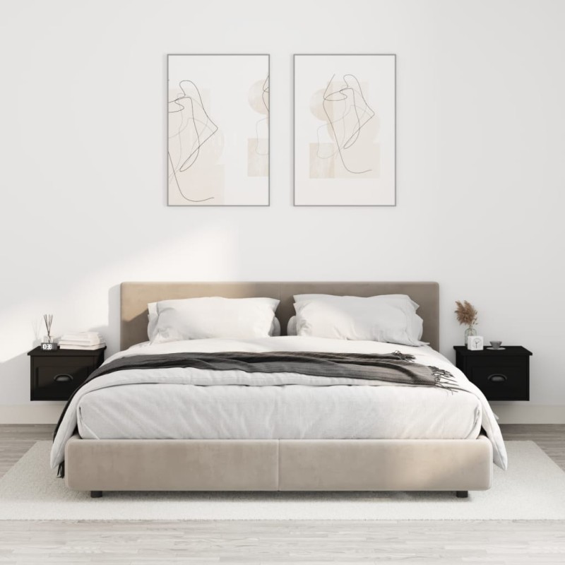 vidaXL Κομοδίνα Επιτοίχια 2 τεμ. Μαύρα 41,5x36x28 εκ.