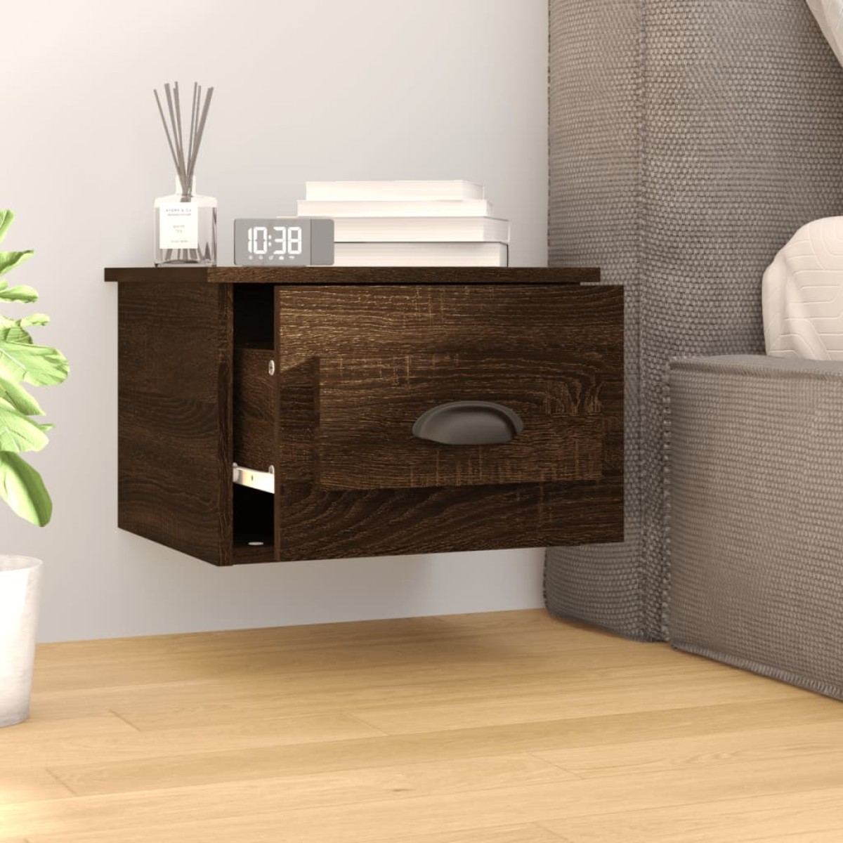 vidaXL Κομοδίνο Επιτοίχιο Καφέ Δρυς 41,5 x 36 x 28 εκ.