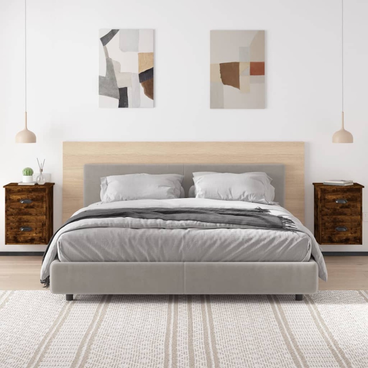 vidaXL Κομοδίνα Επιτοίχια 2 τεμ. Καπνιστή Δρυς 41,5x36x53 εκ.