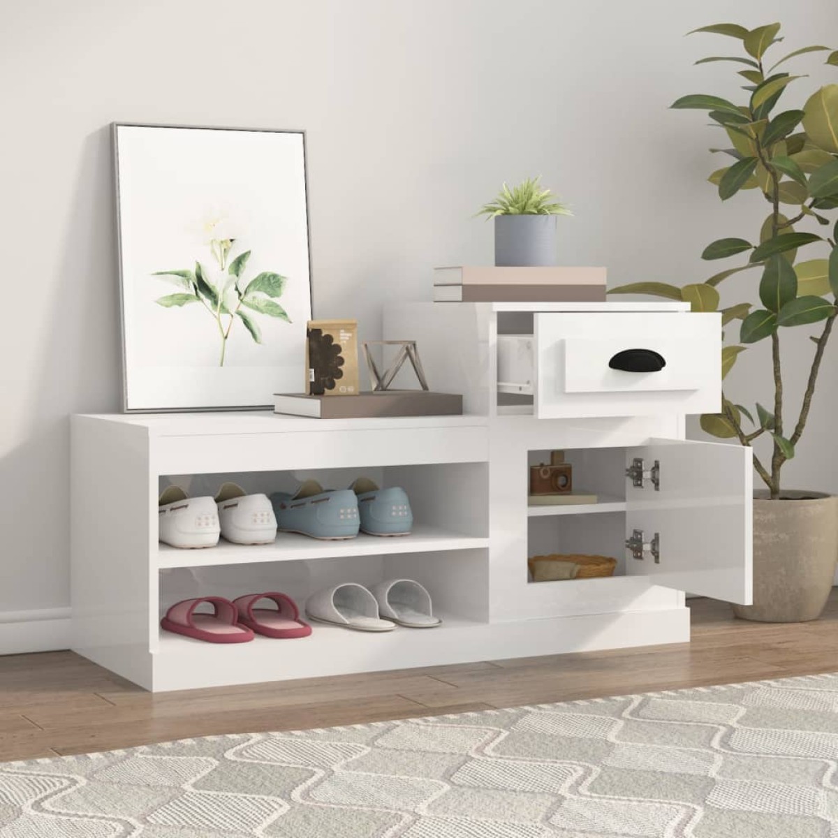 vidaXL Παπουτσοθήκη Γυαλιστερό Λευκό 100x42x60 εκ. Επεξεργασμένο Ξύλο