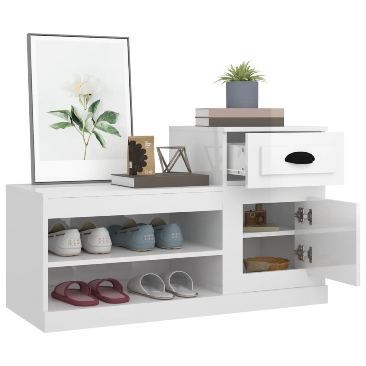 vidaXL Παπουτσοθήκη Γυαλιστερό Λευκό 100x42x60 εκ. Επεξεργασμένο Ξύλο