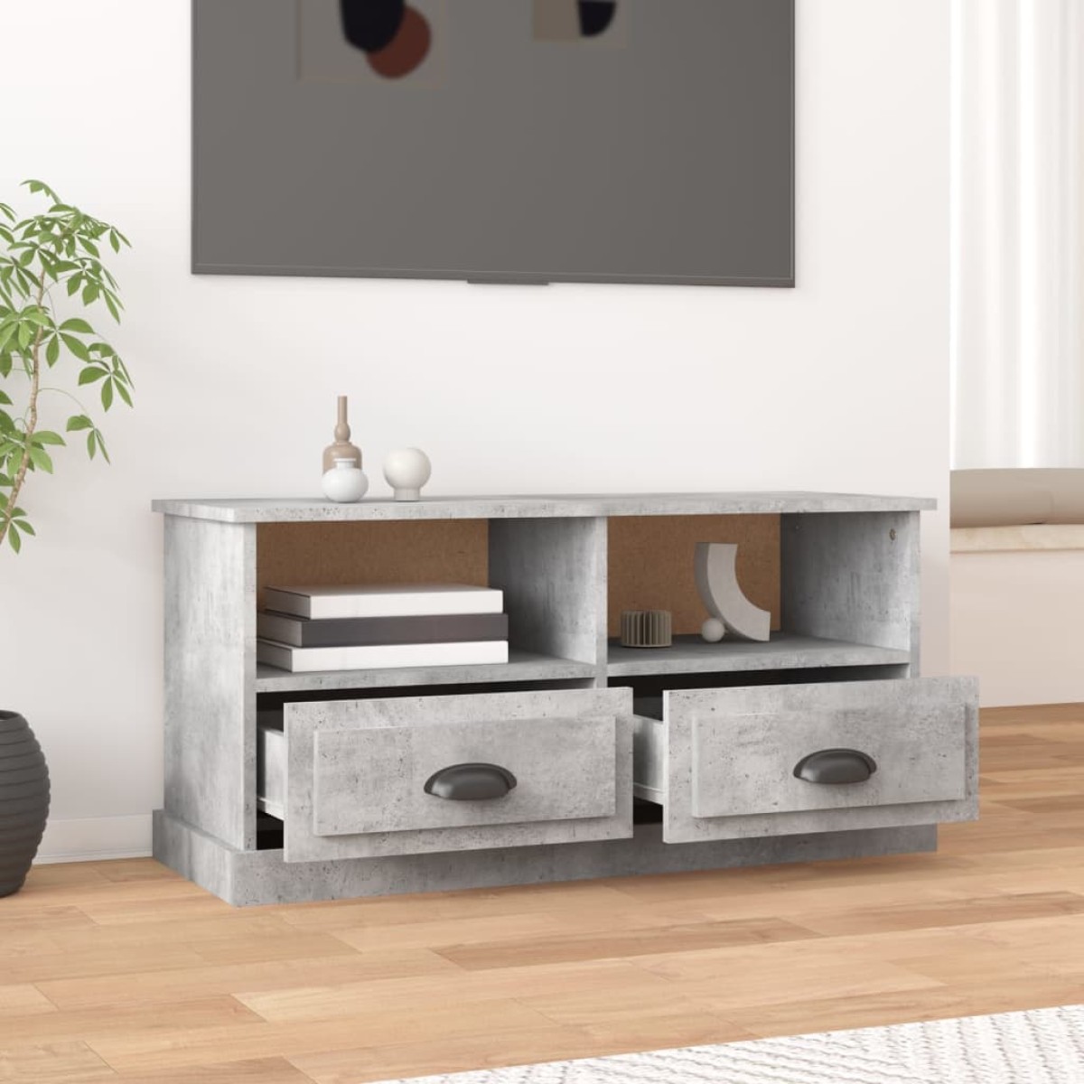 vidaXL Έπιπλο Τηλεόρασης Γκρι Σκυροδέματος 93x35,5x45 εκ. Επεξ. Ξύλο