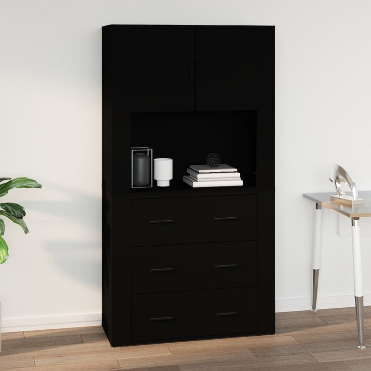 vidaXL Ντουλάπι Τοίχου Μαύρο 80x33x80 εκ. Επεξεργασμένο Ξύλο