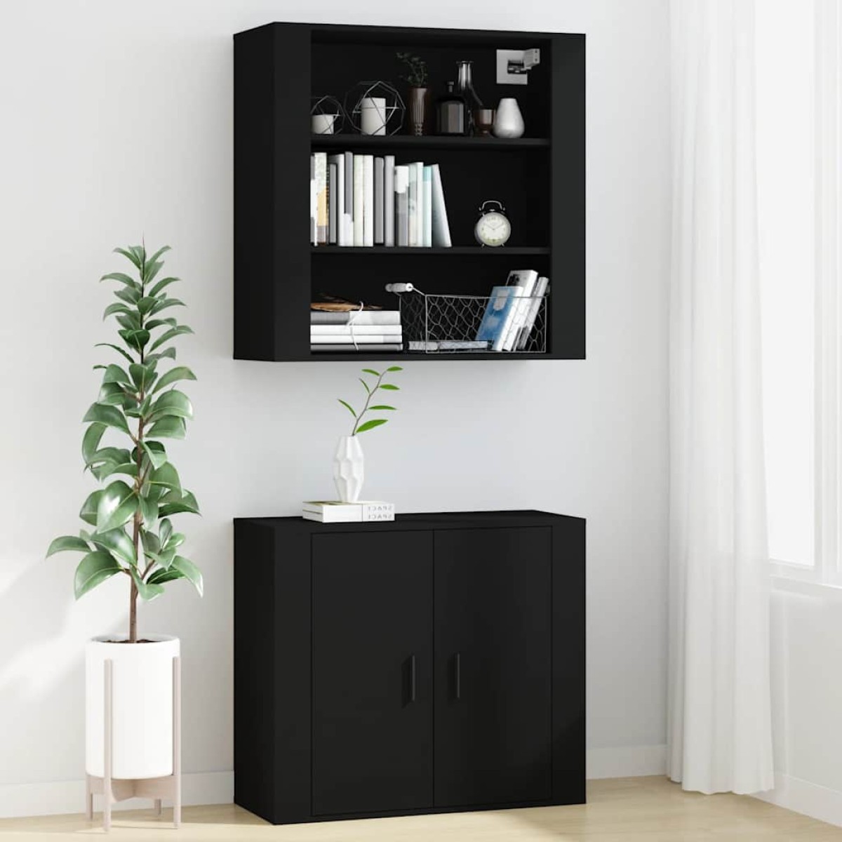 vidaXL Ντουλάπι Τοίχου Μαύρο 80x33x80 εκ. Επεξεργασμένο Ξύλο
