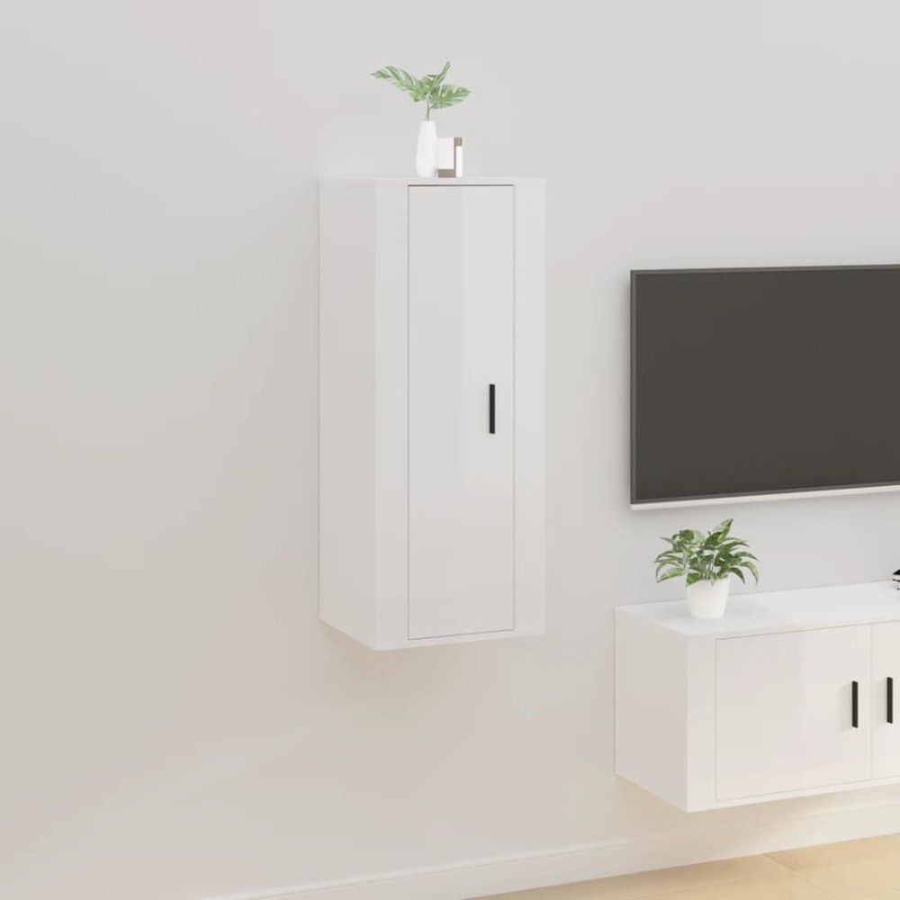 vidaXL Έπιπλο Τηλεόρασης Επιτοίχιο Γυαλιστερό Λευκό 40x34,5x100 εκ.