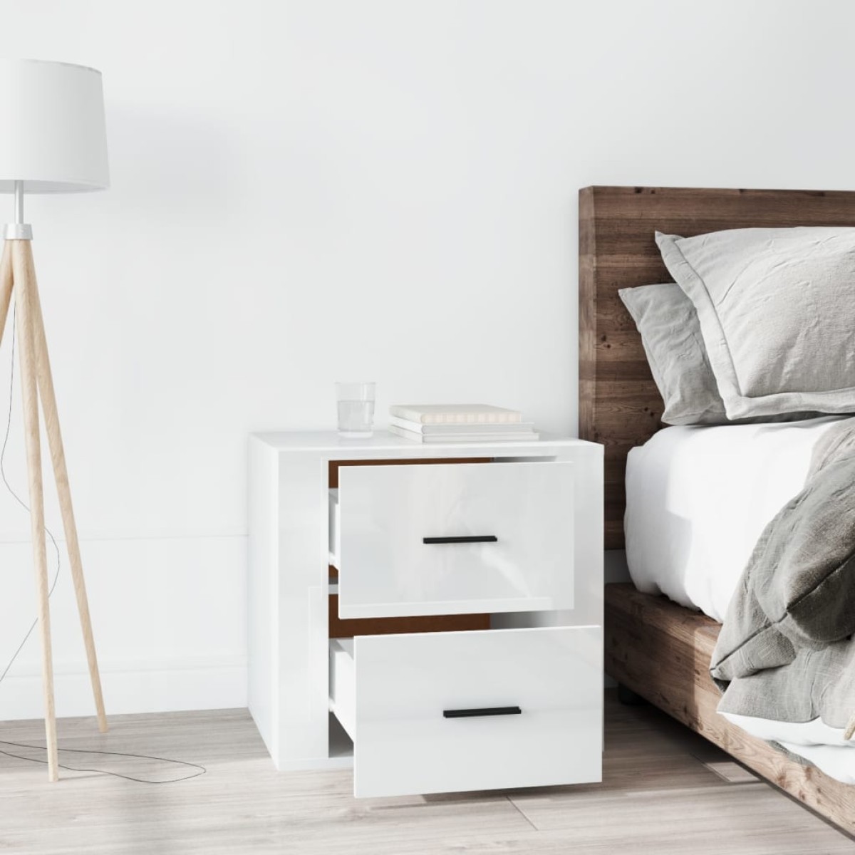 vidaXL Κομοδίνα Γυαλιστερό Λευκό 50 x 39 x 47 εκ.