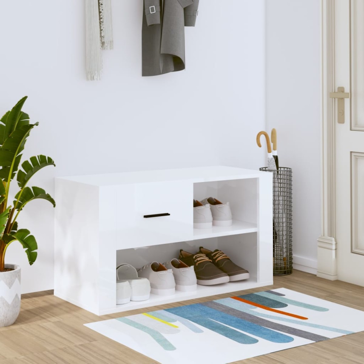vidaXL Παπουτσοθήκη Γυαλιστερό Λευκό 80x35x45 εκ. Επεξεργασμένο Ξύλο