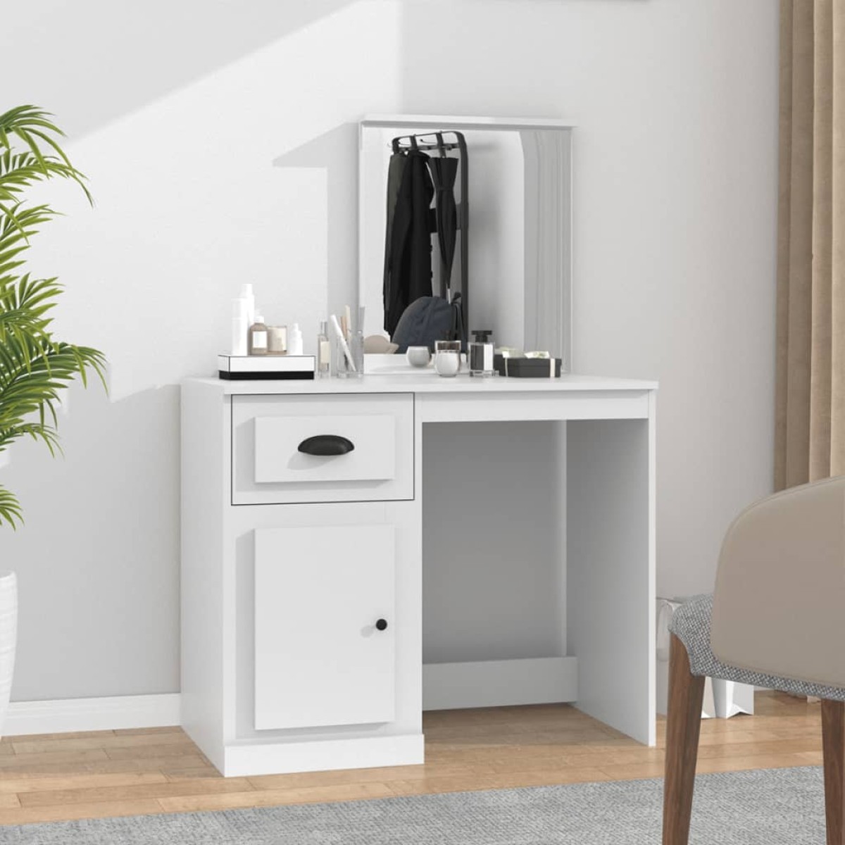 vidaXL Μπουντουάρ με Καθρέφτη Λευκό 90 x 50 x 132,5 εκ. Επεξεργ. Ξύλο