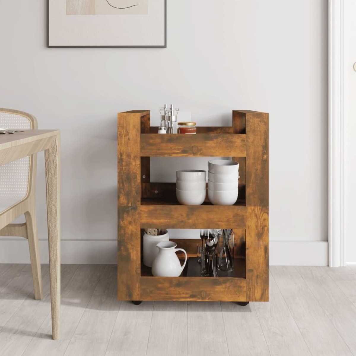 vidaXL Τρόλεϊ Κουζίνας Καπνιστή Δρυς 60x45x80εκ από Επεξεργασμένο Ξύλο