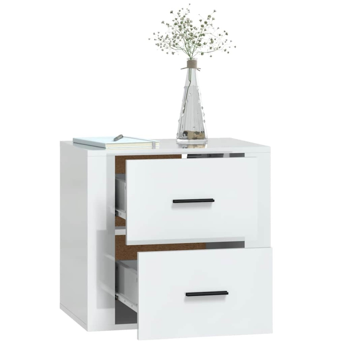 vidaXL Κομοδίνο Επιτοίχιο Γυαλιστερό Λευκό 50 x 36 x 47 εκ.