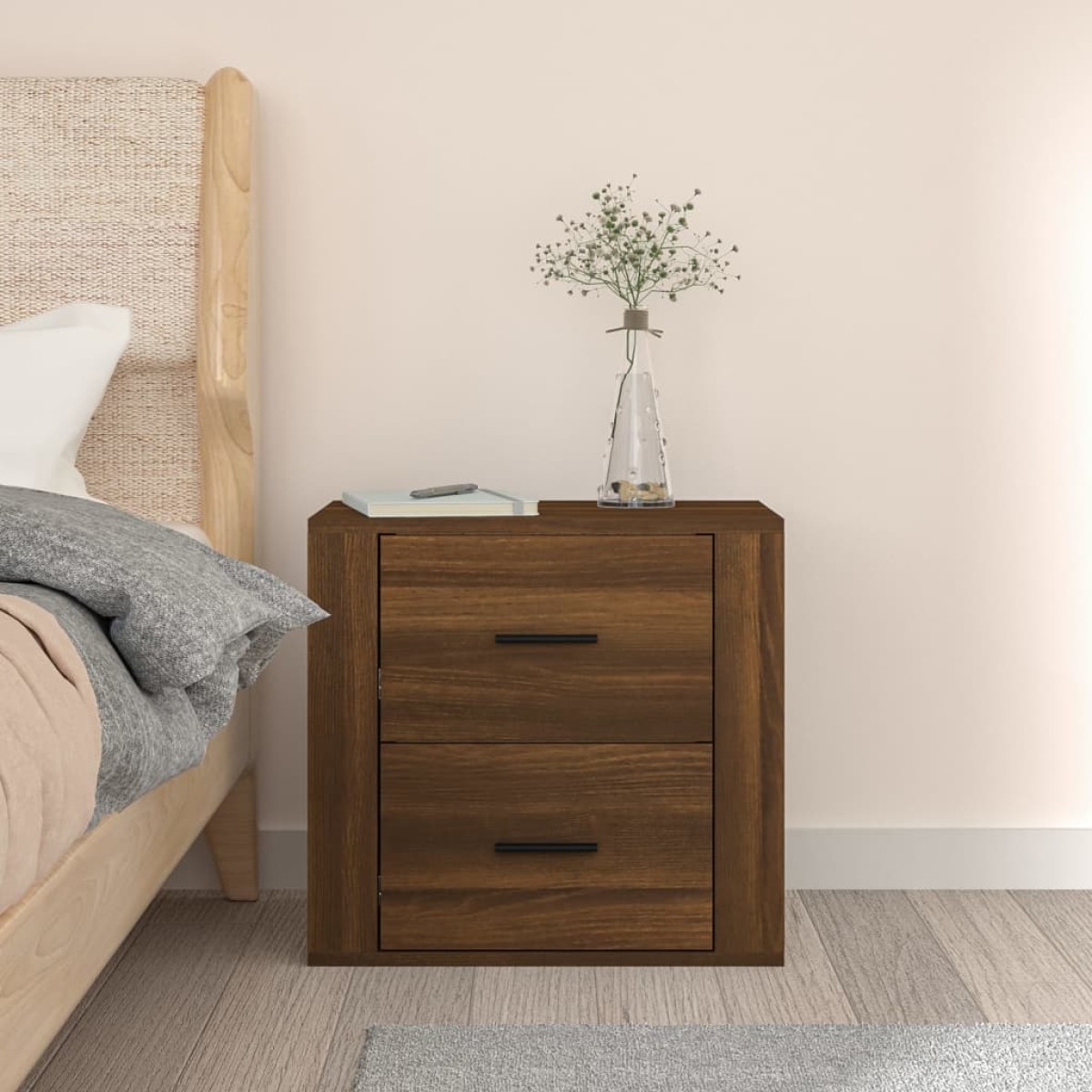 vidaXL Κομοδίνο Επιτοίχιο Καφέ Δρυς 50x36x47 εκ.