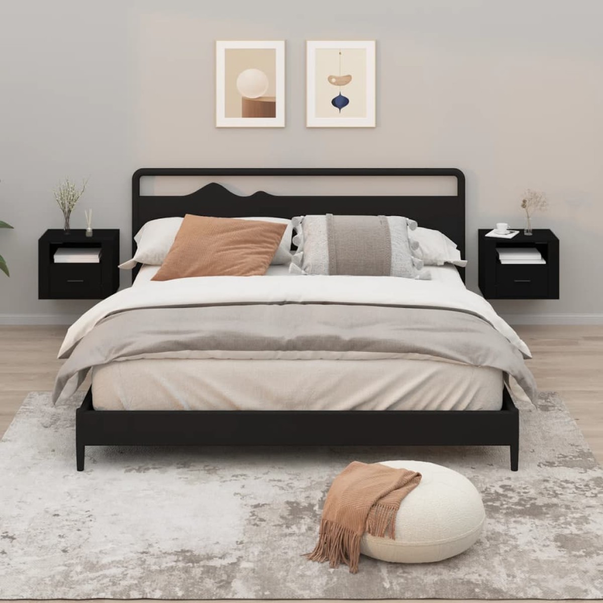 vidaXL Κομοδίνα Επιτοίχια 2 τεμ. Μαύρα 50x36x40 εκ.
