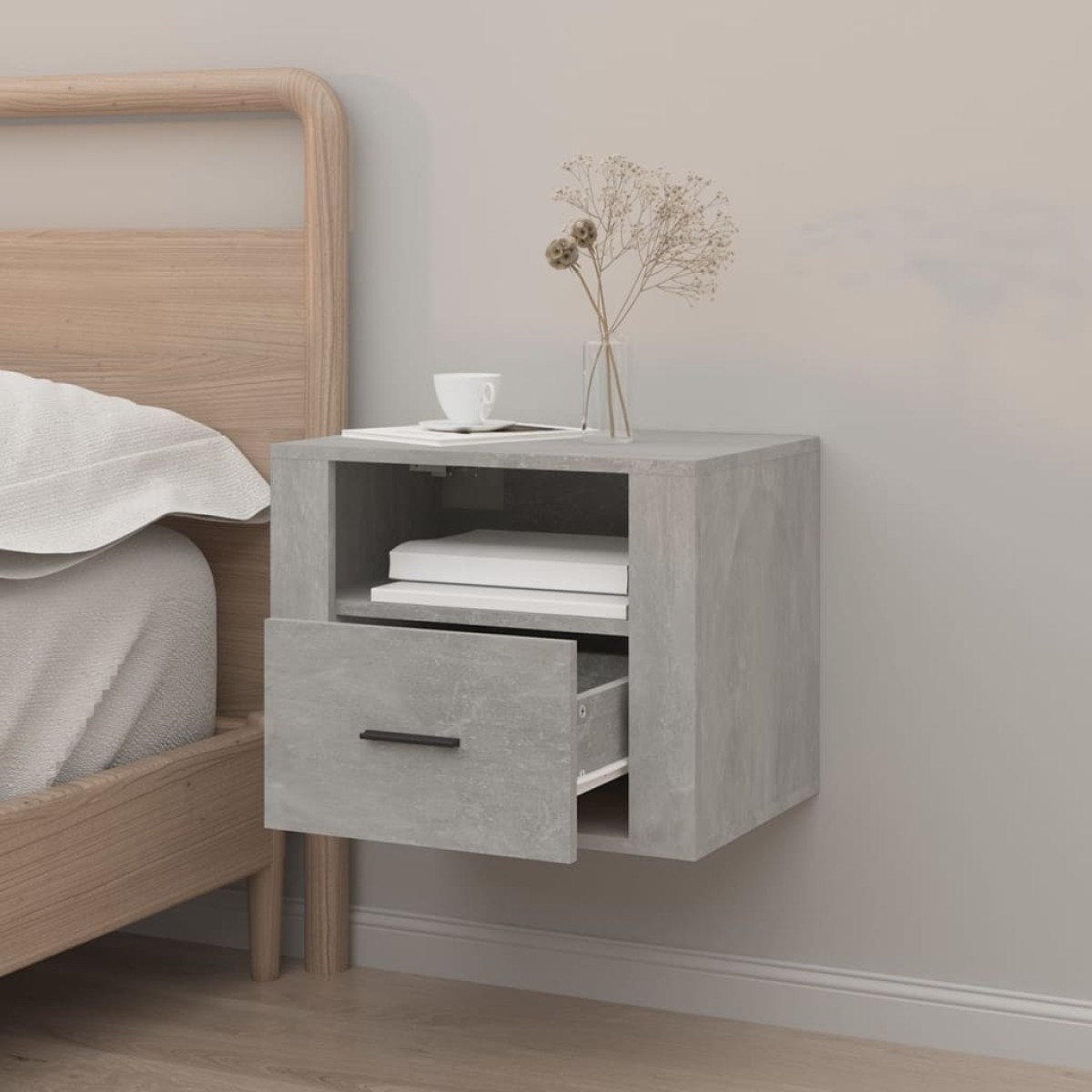 vidaXL Κομοδίνο Επιτοίχιο Γκρι Σκυροδέματος 50x36x40 εκ.