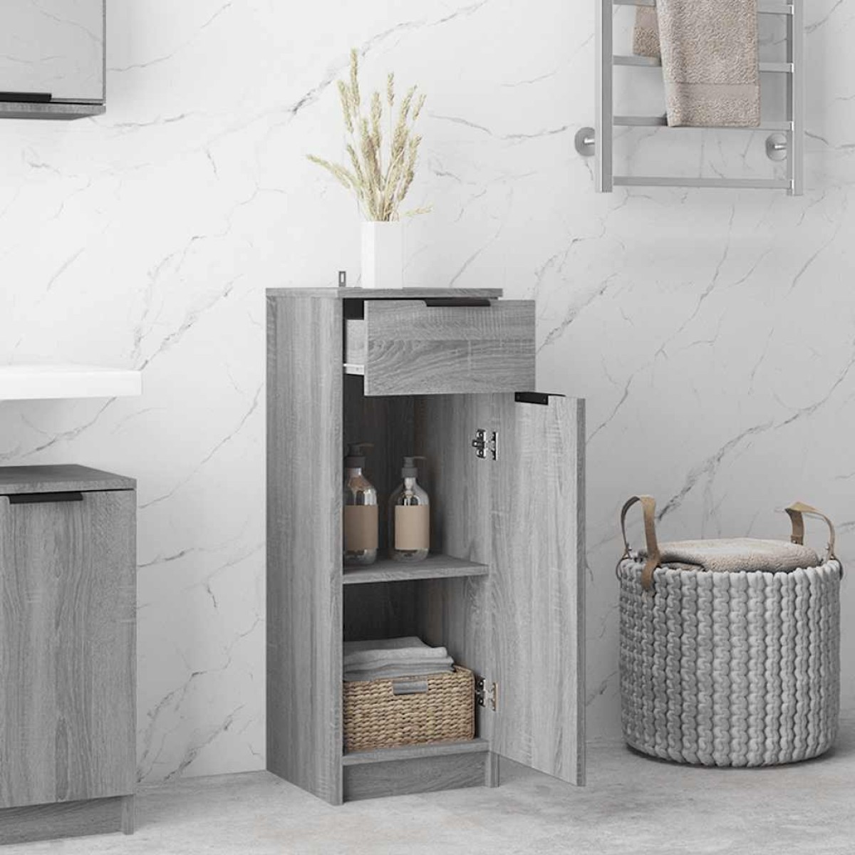 vidaXL Ντουλάπι Μπάνιου Γκρι Sonoma 32x34x90 εκ. Επεξεργασμένο Ξύλο
