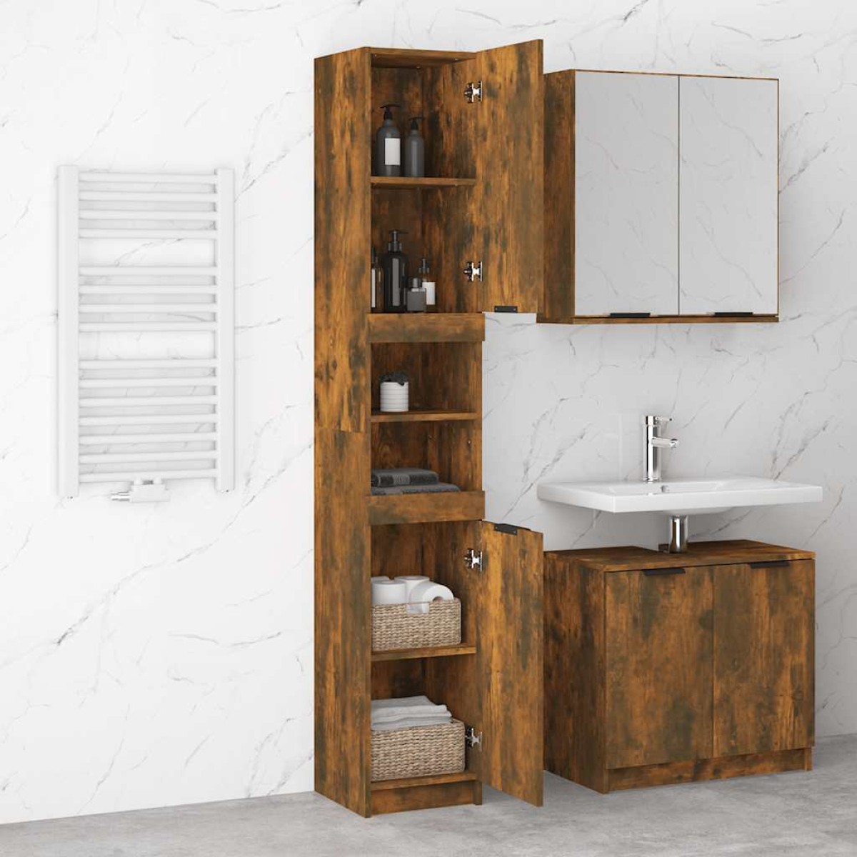 vidaXL Ντουλάπι Μπάνιου Καπνιστή Δρυς 32x34x188,5 εκ. Επεξεργ. Ξύλο
