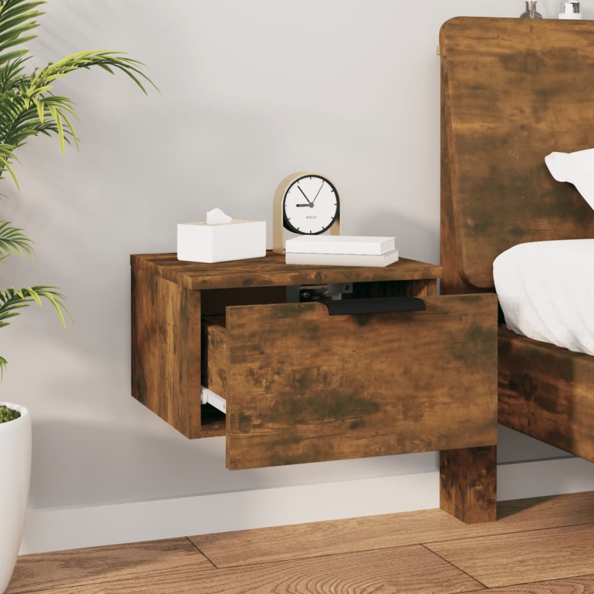vidaXL Κομοδίνο Επιτοίχιο Καπνιστή Δρυς 34x30x20 εκ.