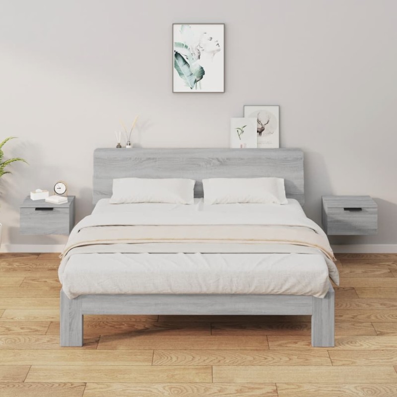 vidaXL Κομοδίνα Επιτοίχια 2 τεμ. Γκρι Sonoma 34x30x20 εκ.