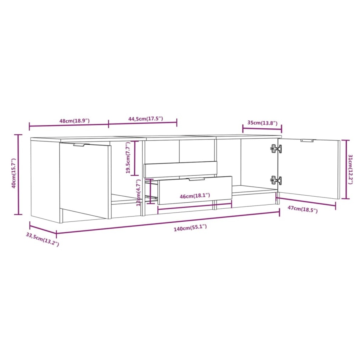 vidaXL Έπιπλο Τηλεόρασης Γκρι Sonoma 140x35x40 εκ. Επεξεργασμένο Ξύλο