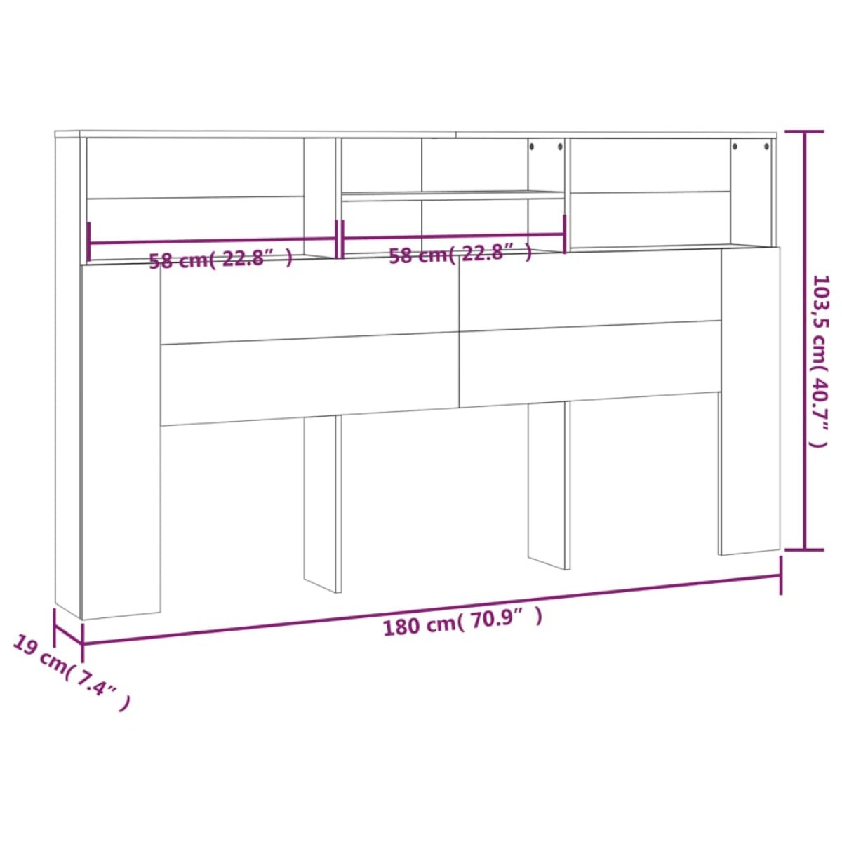 vidaXL Κεφαλάρι Με Αποθηκευτικό Χώρο Γκρι Sonoma 180 x 19 x 103,5 εκ.