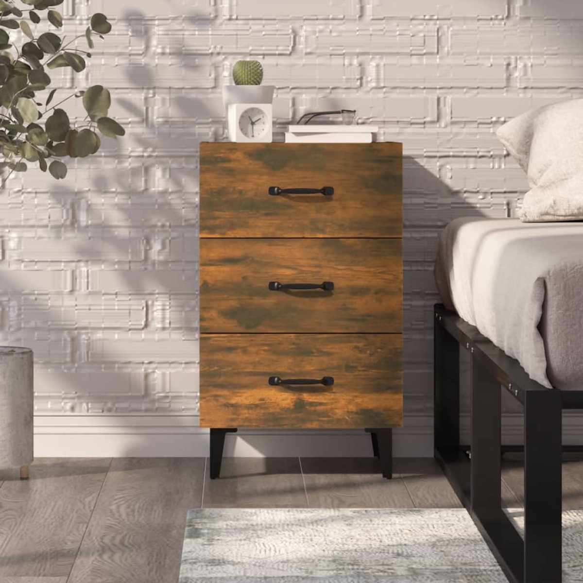 vidaXL Κομοδίνο Καπνιστή Δρυς 40 x 40 x 66 εκ. από Επεξεργασμένο Ξύλο