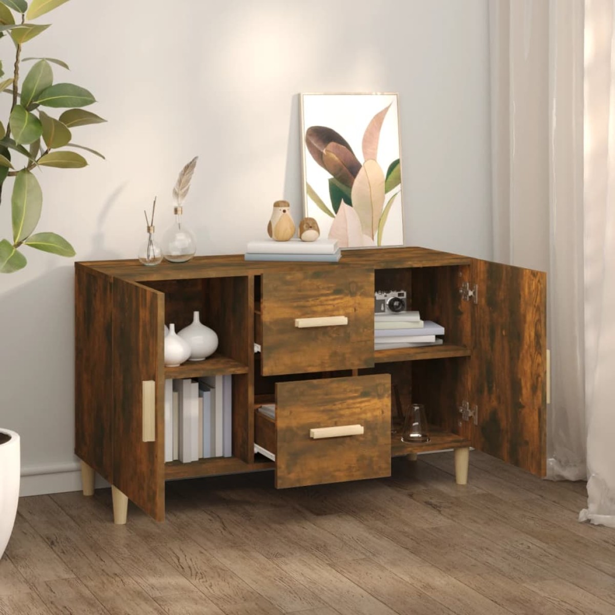 vidaXL Μπουφές Καπνιστή Δρυς 100 x 36 x 60 εκ. Επεξεργασμένο Ξύλο