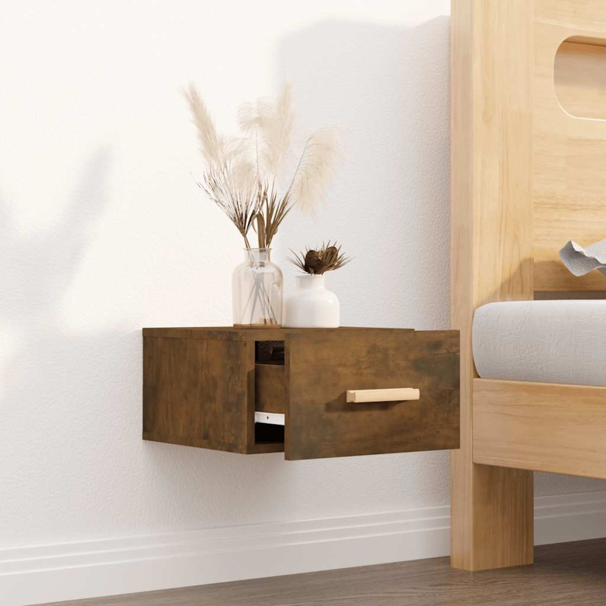 vidaXL Κομοδίνο Επιτοίχιο Καπνιστή Δρυς 35 x 35 x 20 εκ.