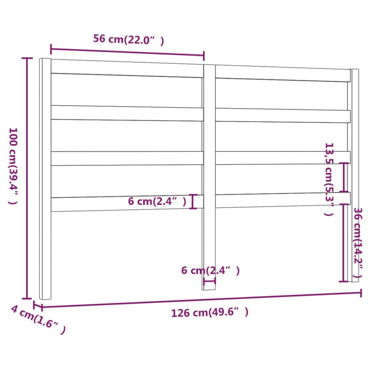 vidaXL Κεφαλάρι Κρεβατιού Μελί 126 x 4 x 100 εκ. από Μασίφ Ξύλο Πεύκου