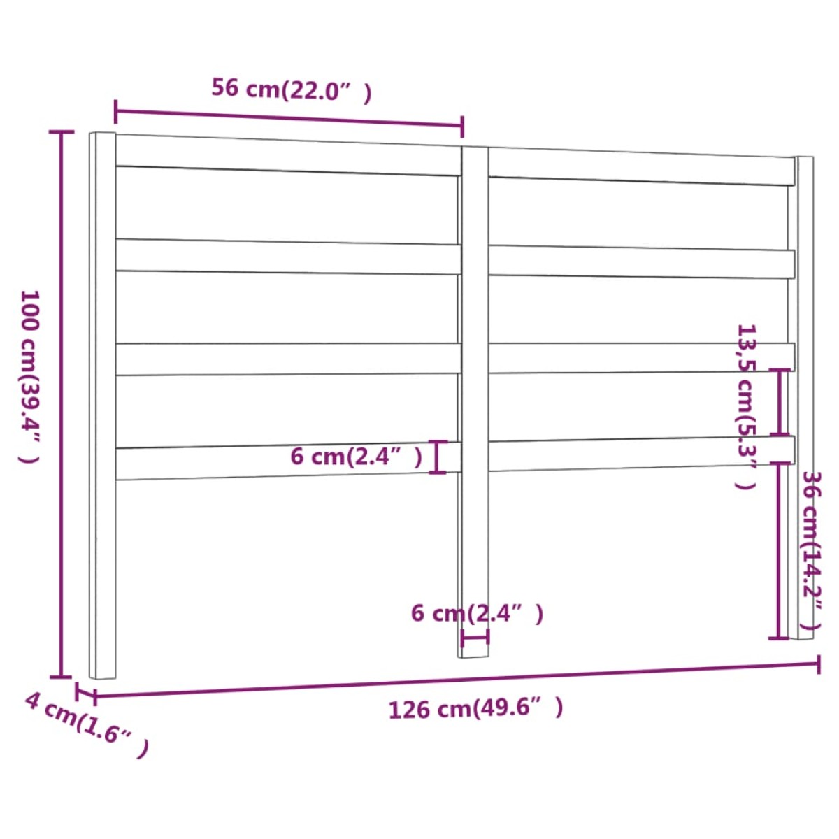 vidaXL Κεφαλάρι Κρεβατιού Μαύρο 126 x 4 x 100 εκ. Μασίφ Ξύλο Πεύκου