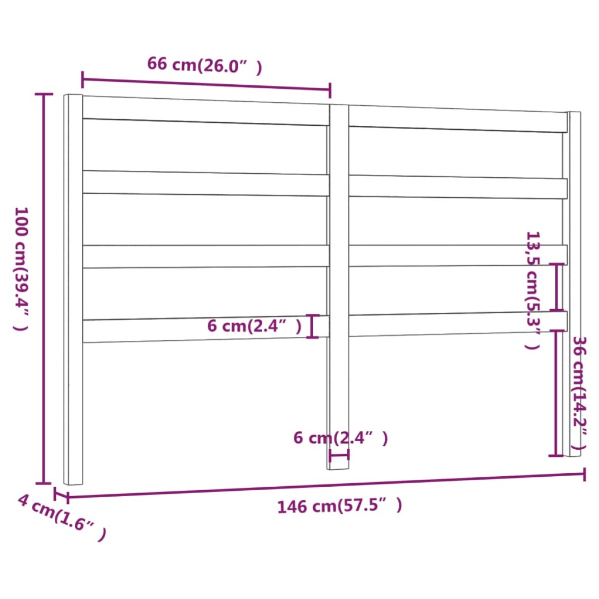 vidaXL Κεφαλάρι Κρεβατιού Μελί 146 x 4 x 100 εκ. από Μασίφ Ξύλο Πεύκου