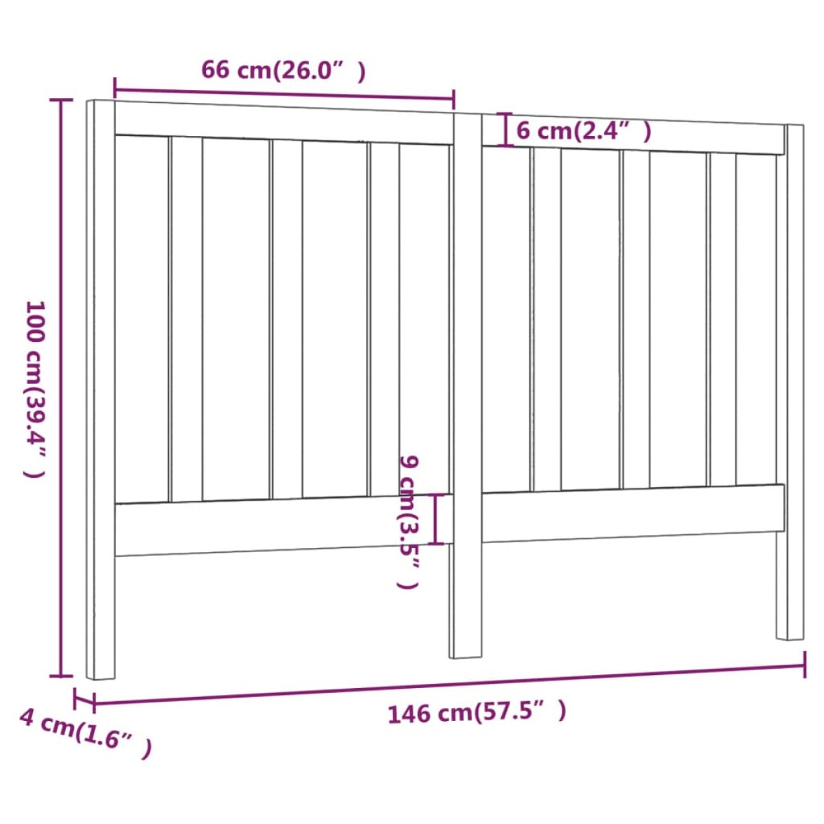 vidaXL Κεφαλάρι Κρεβατιού Μαύρο 146 x 4 x 100 εκ. Μασίφ Ξύλο Πεύκου