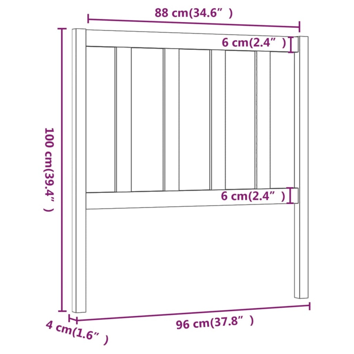 vidaXL Κεφαλάρι Κρεβατιού Μαύρο 96 x 4 x 100 εκ. από Μασίφ Ξύλο Πεύκου