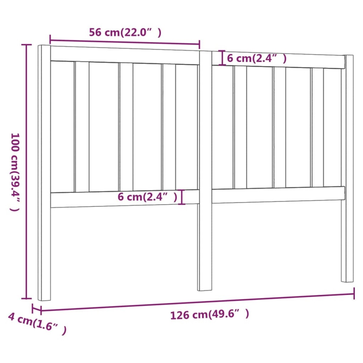 vidaXL Κεφαλάρι Κρεβατιού Μαύρο 126 x 4 x 100 εκ. Μασίφ Ξύλο Πεύκου
