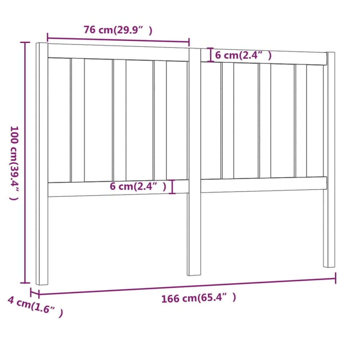 vidaXL Κεφαλάρι Κρεβατιού Μαύρο 166 x 4 x 100 εκ. Μασίφ Ξύλο Πεύκου