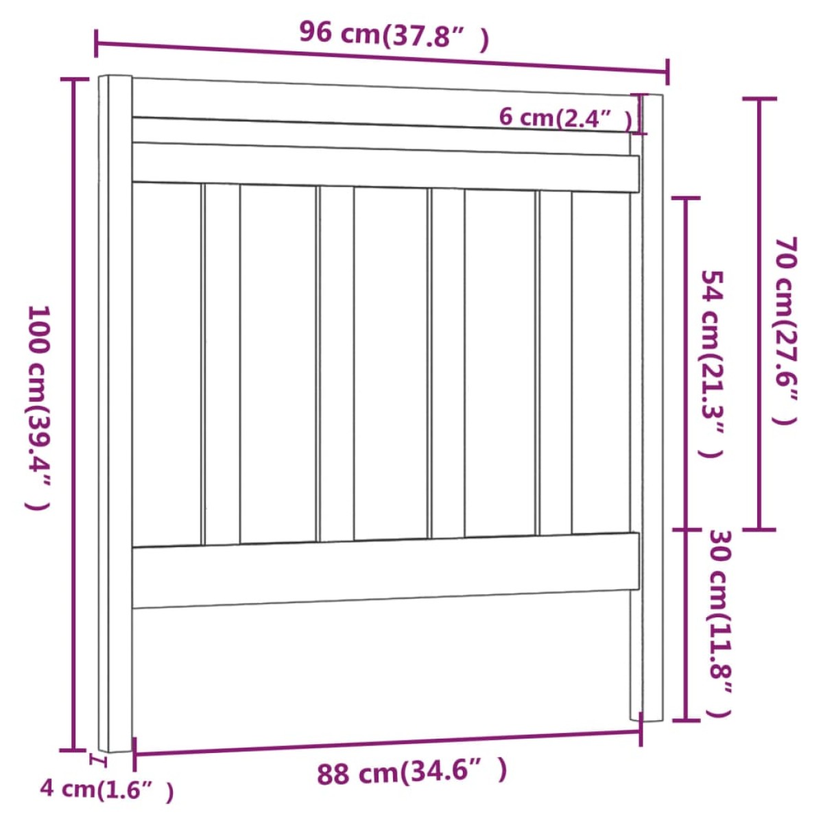 vidaXL Κεφαλάρι Κρεβατιού Μαύρο 96 x 4 x 100 εκ. από Μασίφ Ξύλο Πεύκου