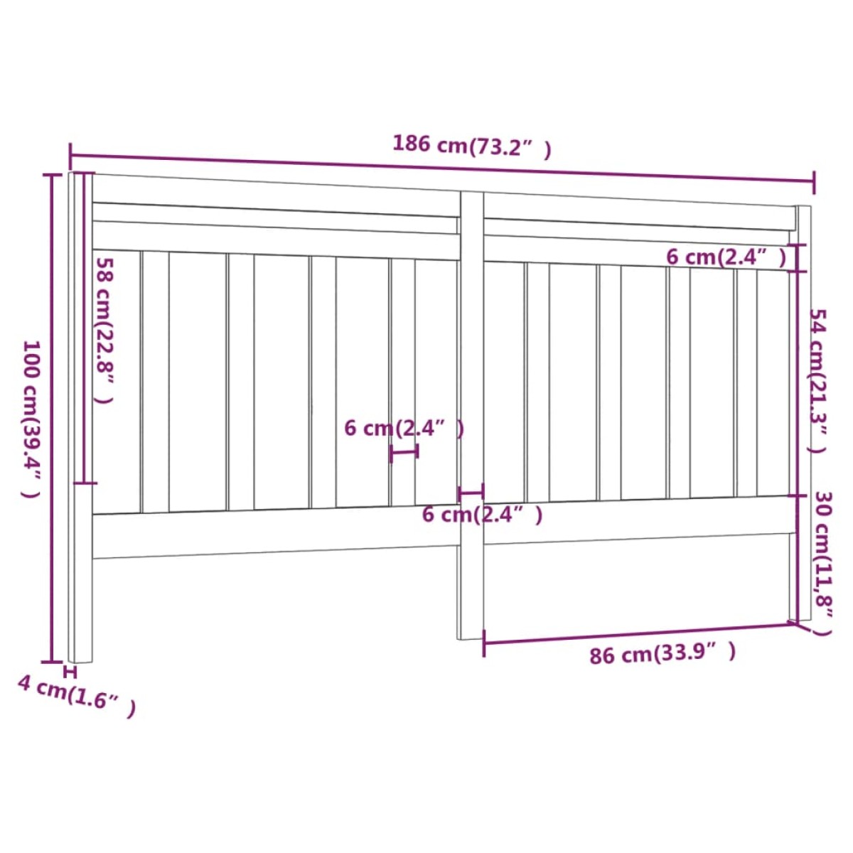 vidaXL Κεφαλάρι Κρεβατιού Γκρι 186 x 4 x 100 εκ. από Μασίφ Ξύλο Πεύκου