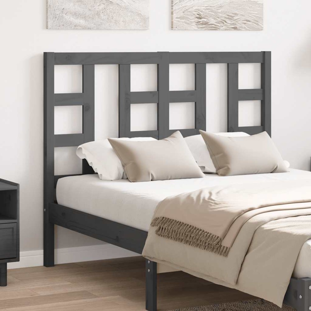 vidaXL Κεφαλάρι Κρεβατιού Γκρι 126 x 4 x 100 εκ. από Μασίφ Ξύλο Πεύκου