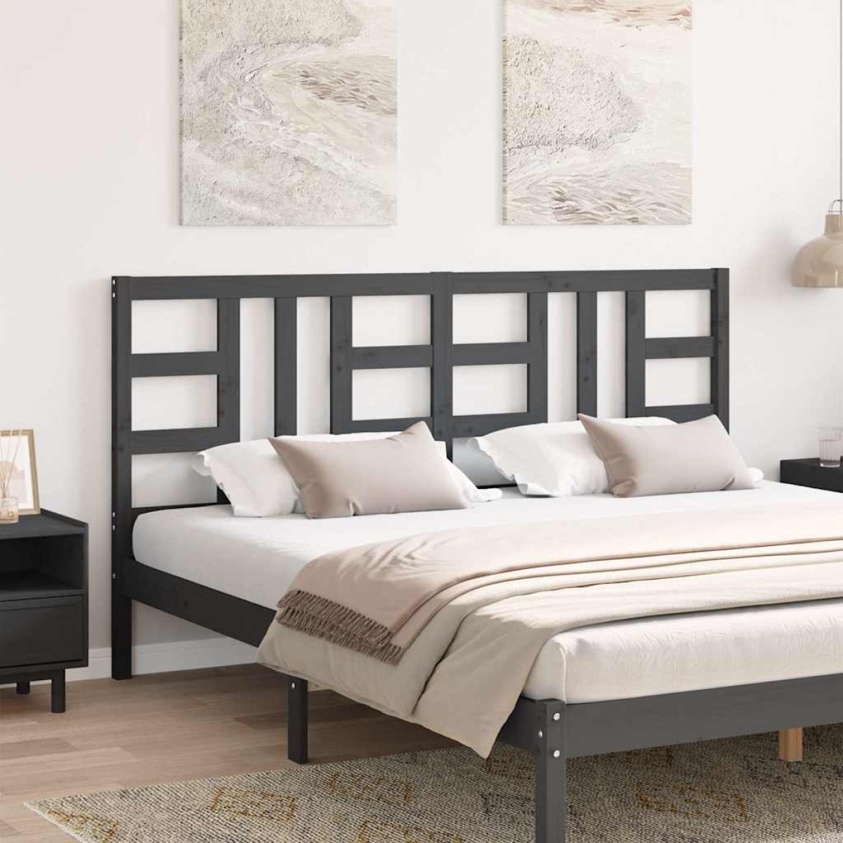 vidaXL Κεφαλάρι Κρεβατιού Γκρι 186 x 4 x 100 εκ. από Μασίφ Ξύλο Πεύκου