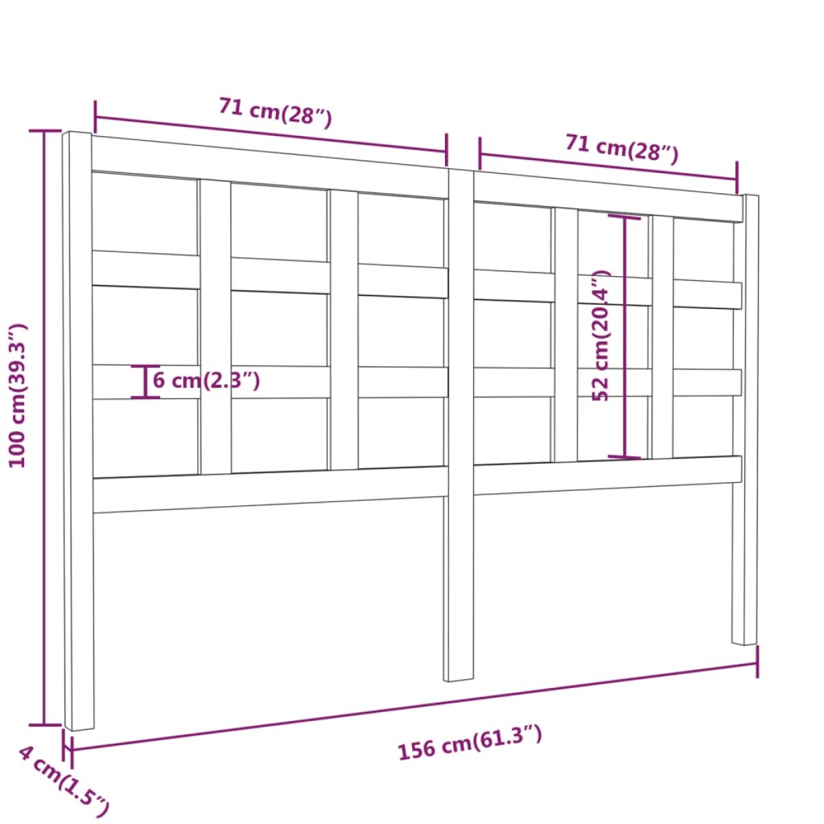 vidaXL Κεφαλάρι Κρεβατιού Γκρι 156 x 4 x 100 εκ. από Μασίφ Ξύλο Πεύκου