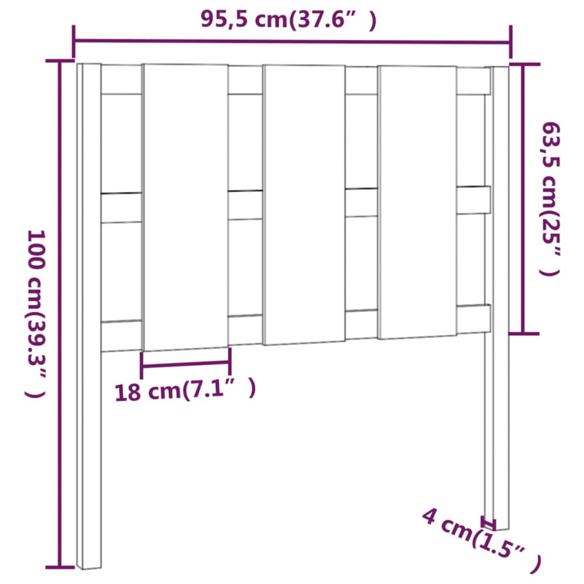 vidaXL Κεφαλάρι Κρεβατιού Μελί 95,5x4x100 εκ. από Μασίφ Ξύλο Πεύκου