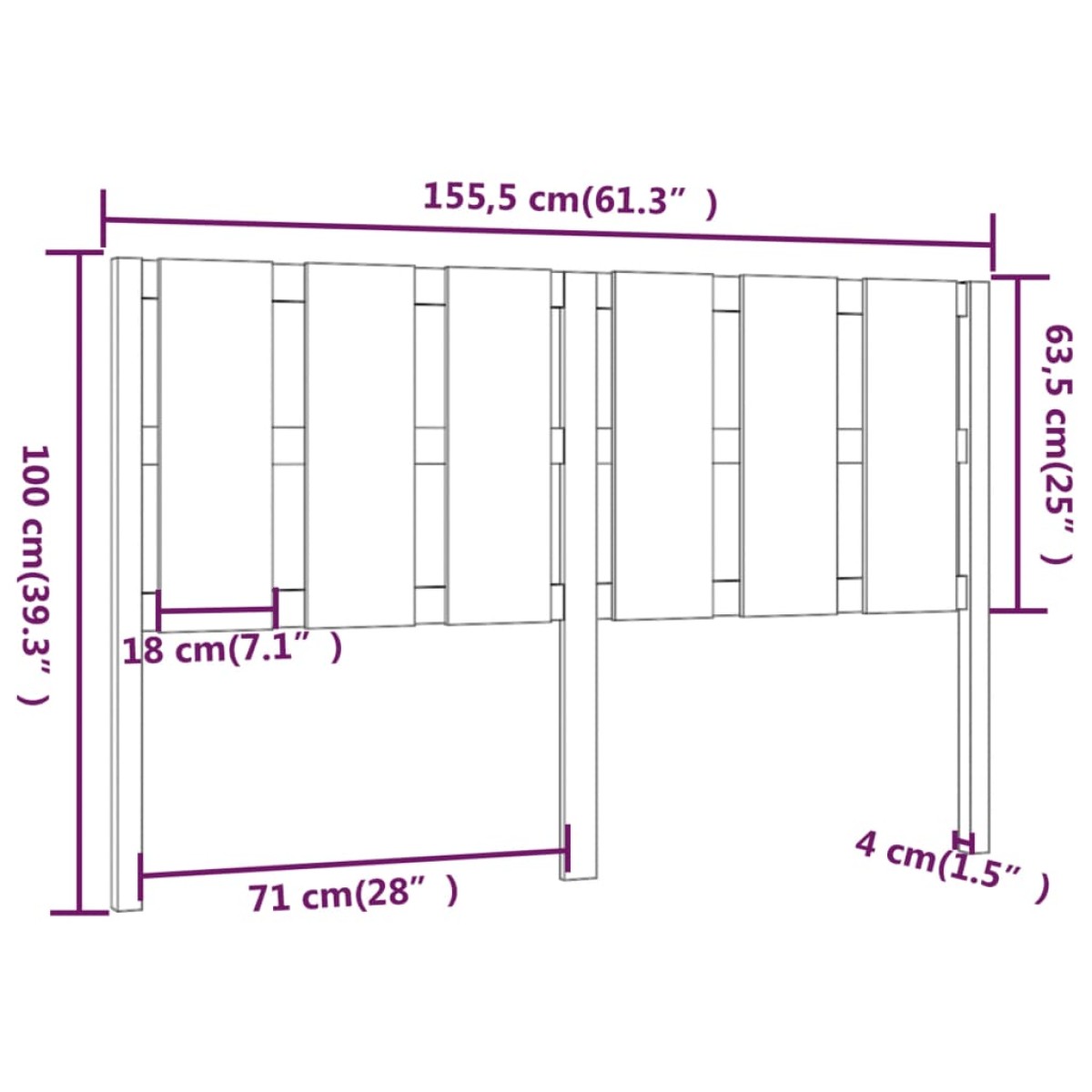 vidaXL Κεφαλάρι Κρεβατιού Μελί 155,5x4x100 εκ. Μασίφ Ξύλο Πεύκου
