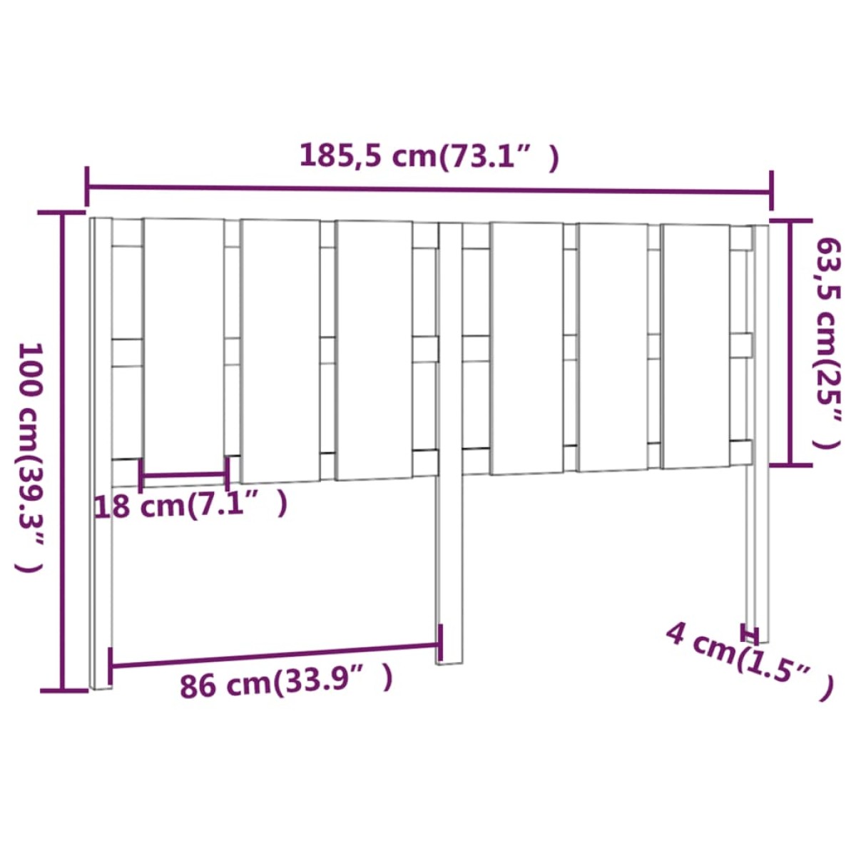 vidaXL Κεφαλάρι Κρεβατιού Μελί 185,5x4x100 εκ. Μασίφ Ξύλο Πεύκου