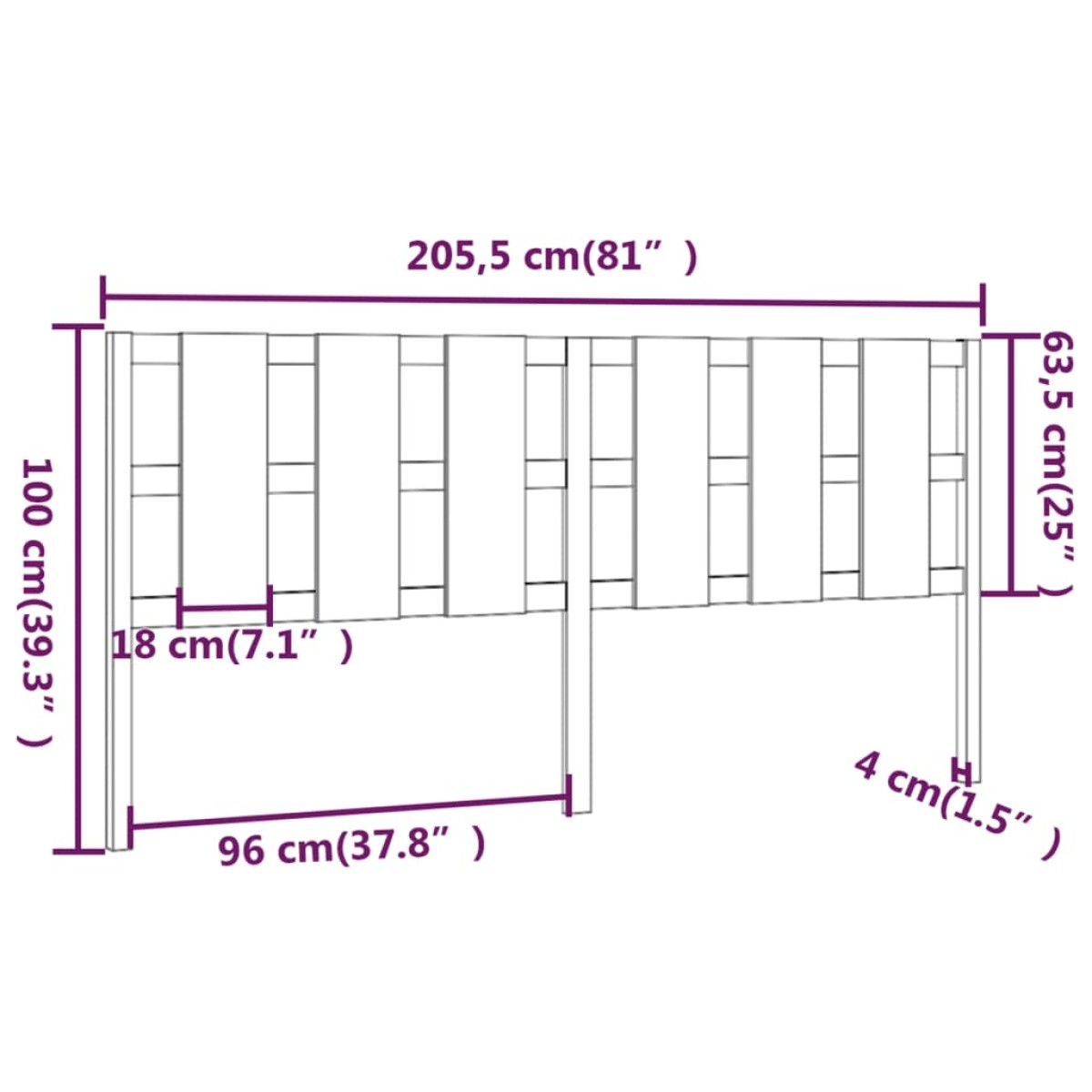vidaXL Κεφαλάρι Κρεβατιού Μελί 205,5x4x100 εκ. Μασίφ Ξύλο Πεύκου