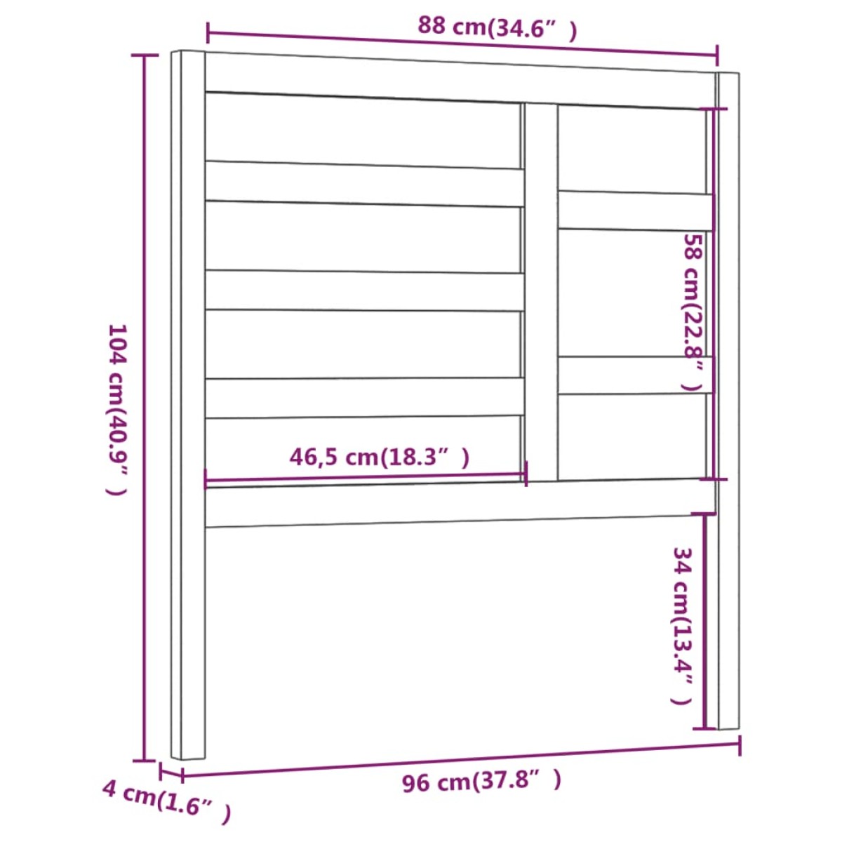 vidaXL Κεφαλάρι Κρεβατιού Μαύρο 96x4x104 εκ. Μασίφ Ξύλο Πεύκου