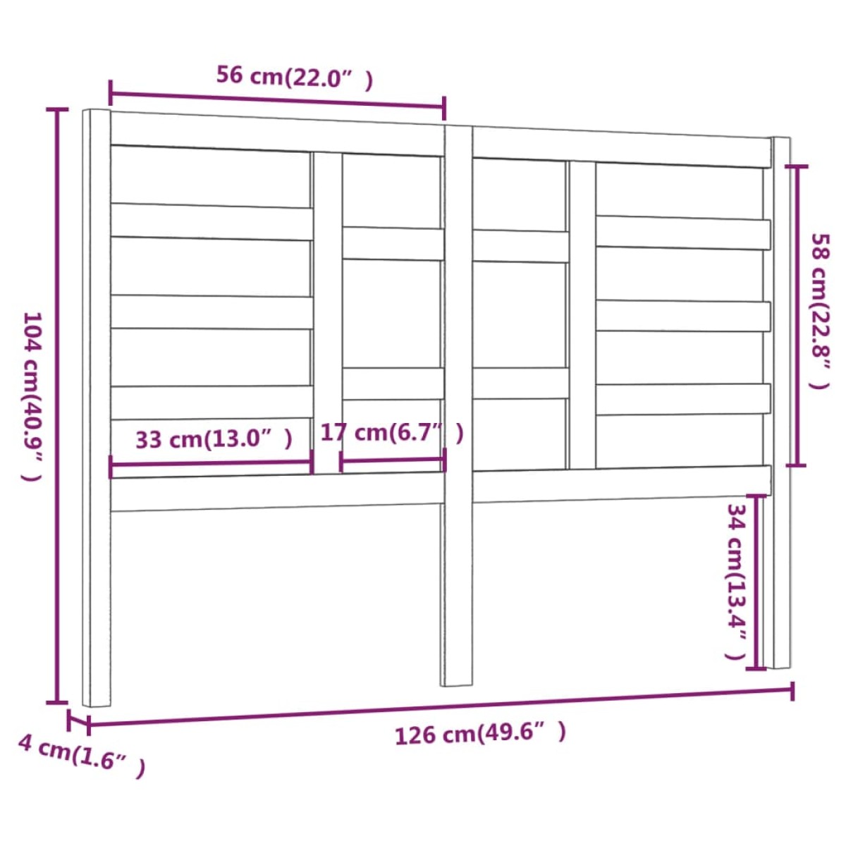 vidaXL Κεφαλάρι Κρεβατιού Μαύρο 126x4x104 εκ. Μασίφ Ξύλο Πεύκου