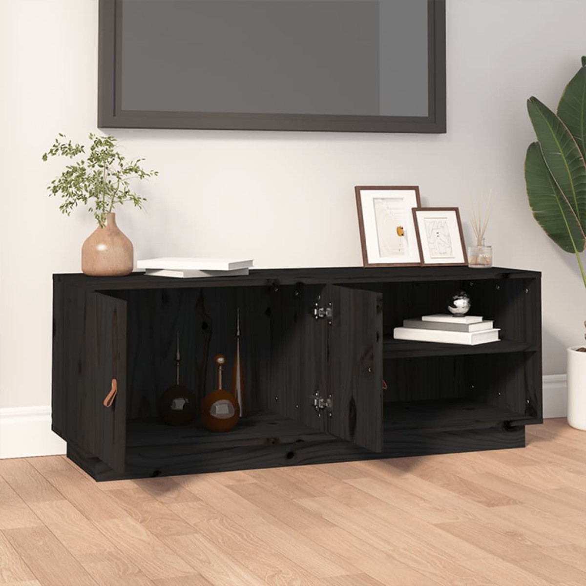 vidaXL Έπιπλο Τηλεόρασης Μαύρο 105x34x40 εκ. από Μασίφ Ξύλο Πεύκου