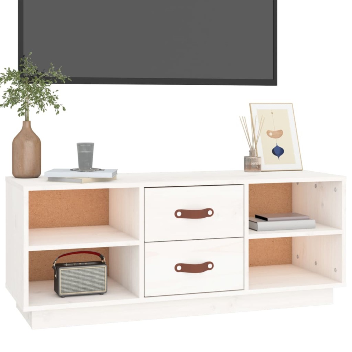 vidaXL Έπιπλο Τηλεόρασης Λευκό 100 x 34 x 40 εκ. από Μασίφ Ξύλο Πεύκου